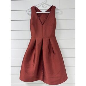 It has Pockets! Wendy Bird Rust Copper Satin Fit and Flare Cocktail Dress 0